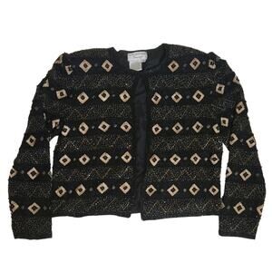 Vintage Going Out Papell Boutique Beaded 100% Silk Statement Jacket Size Medium